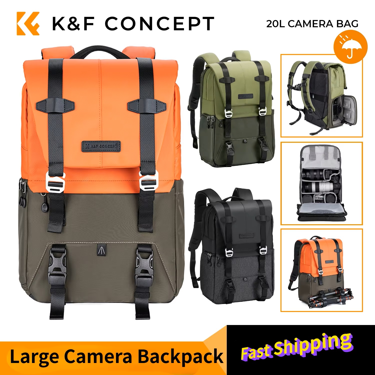 K&F CONCEPT Camera Backpack Tr - Rain Cover Backpack のレビューと価格