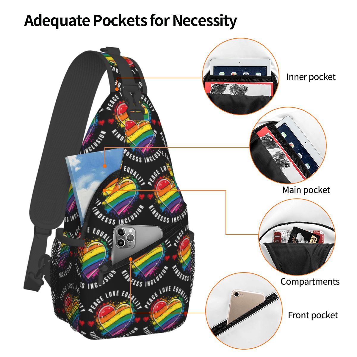 Inclusive Rainbow Printed LGBT - Sling Backpack Shoulder のレビューと価格
