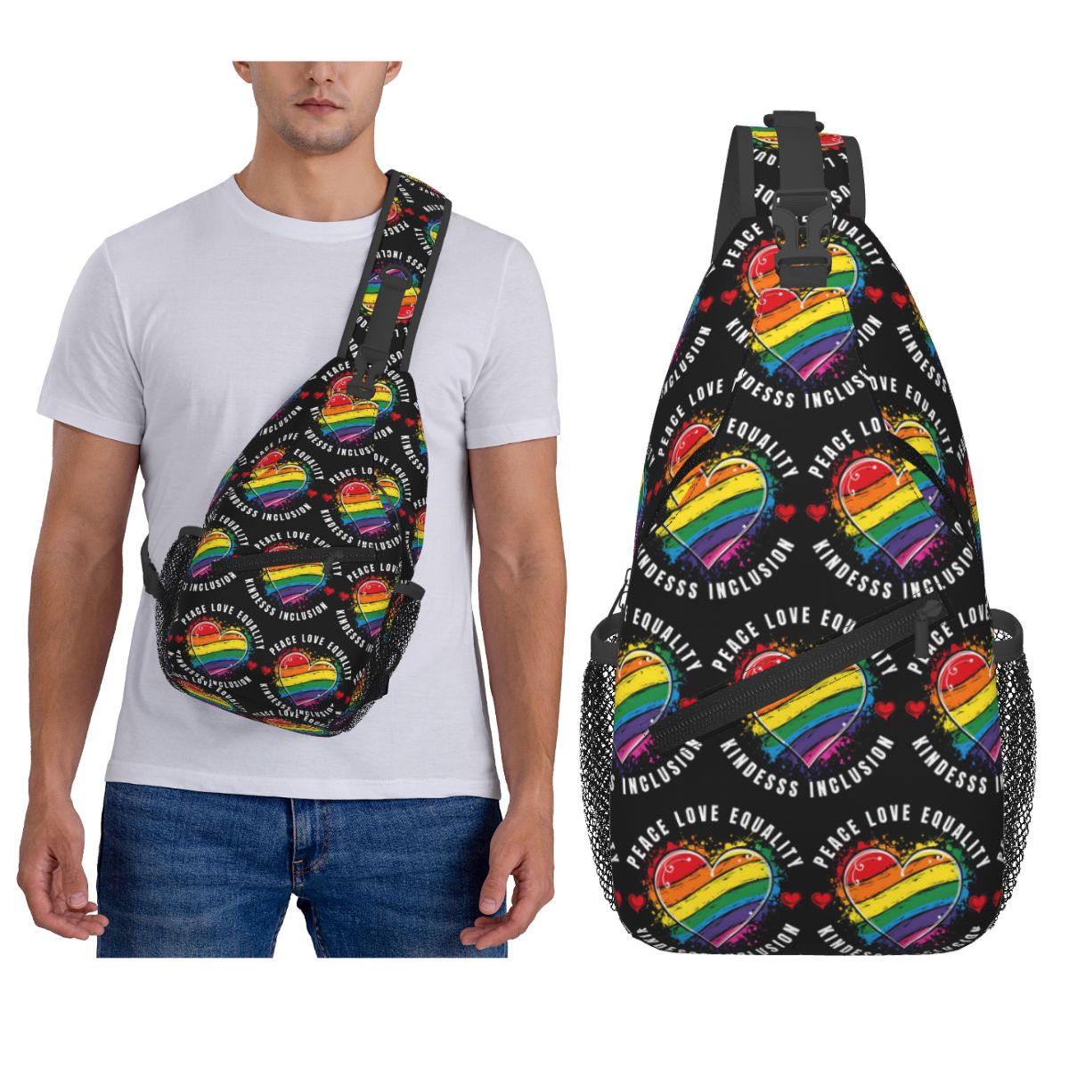 Inclusive Rainbow Printed LGBT - Sling Backpack Shoulder のレビューと価格