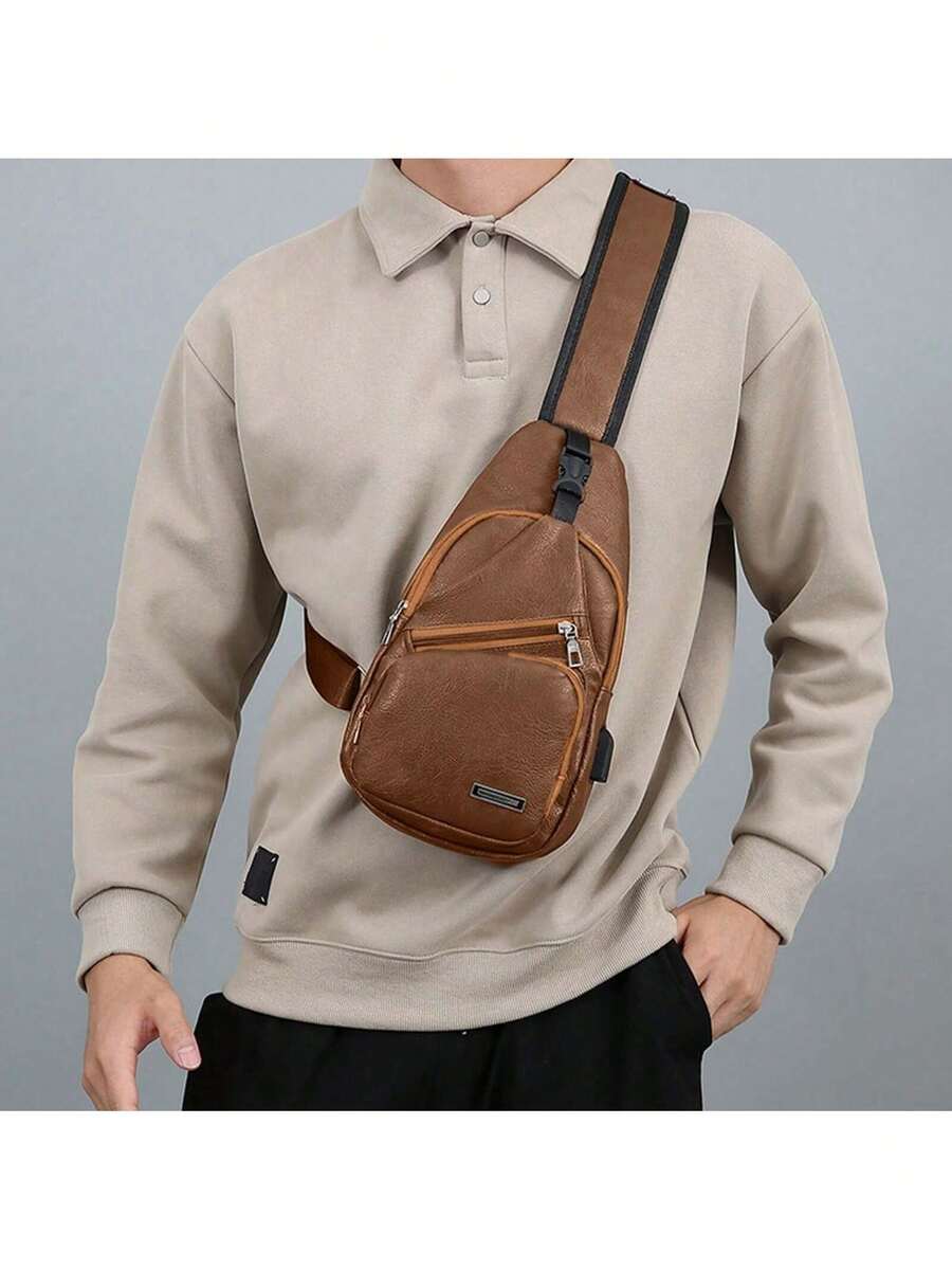Mens PU Leather Sling Bag With - Sling Backpack Shoulder のレビューと価格