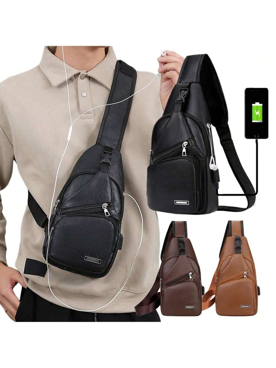 Mens PU Leather Sling Bag With - Sling Backpack Shoulder のレビューと価格