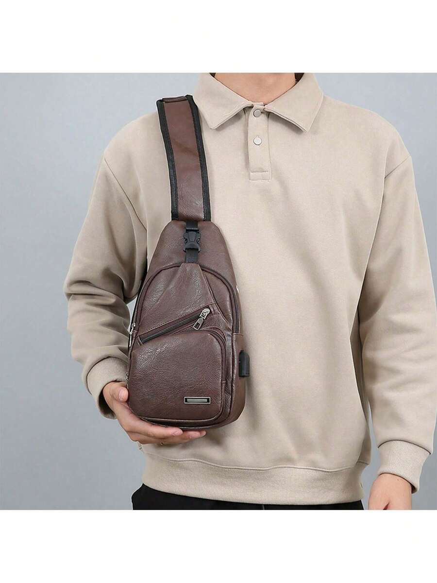 Mens PU Leather Sling Bag With - Sling Backpack Shoulder のレビューと価格