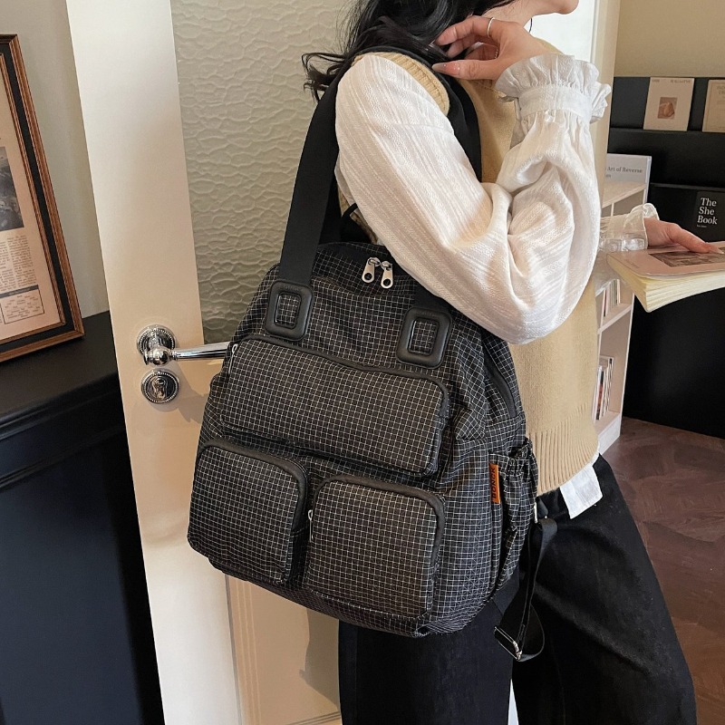 Multi-pocket Checkered Youth B - Canvas Backpack Casual のレビューと価格