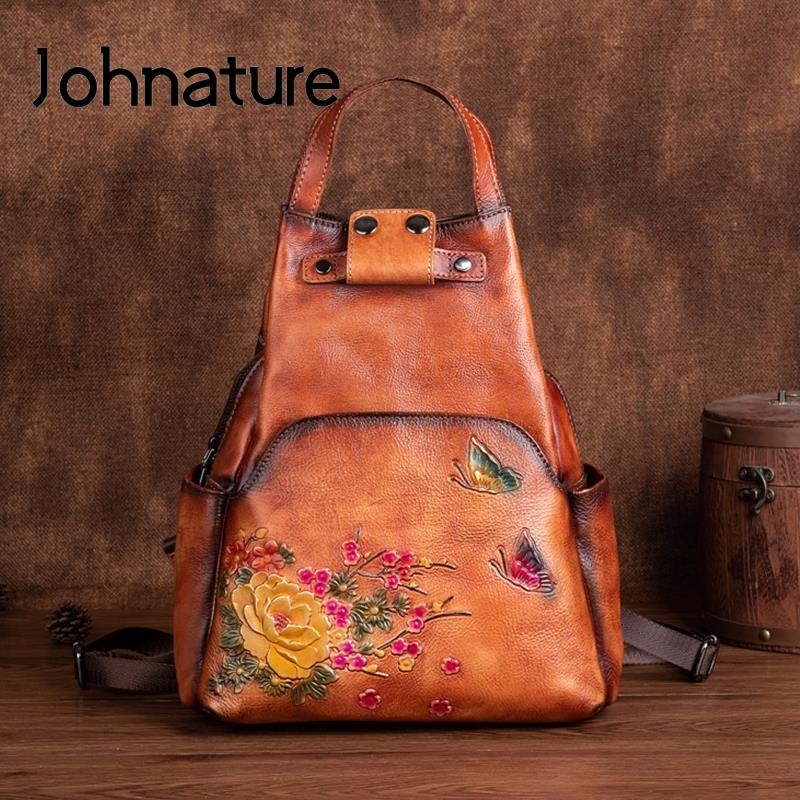 Johnature Genuine Leather Embo - Leather Backpack Vintage のレビューと価格