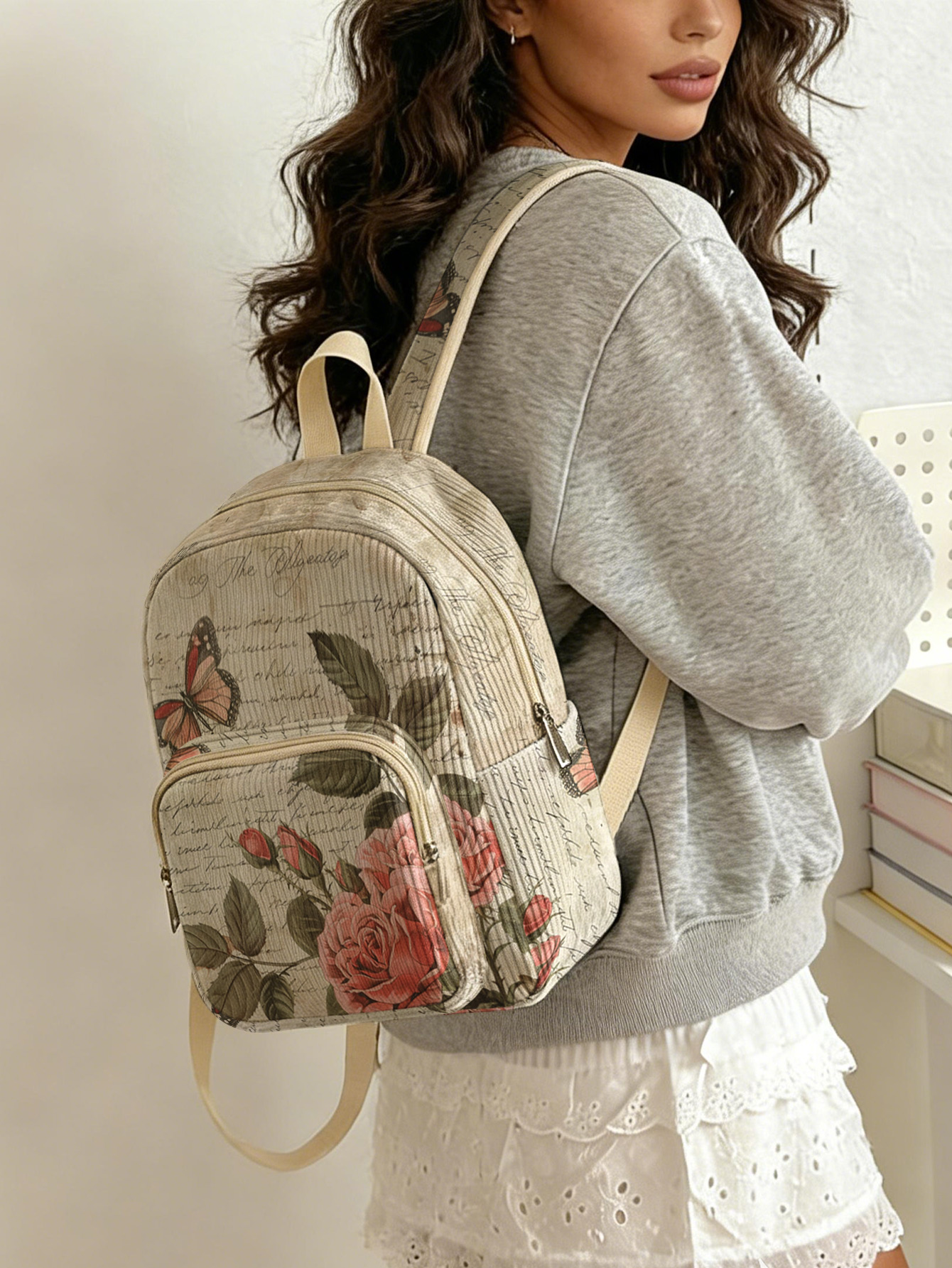 Vintage Roses & Butterfly Prin - Mini Backpack Purse のレビューと価格