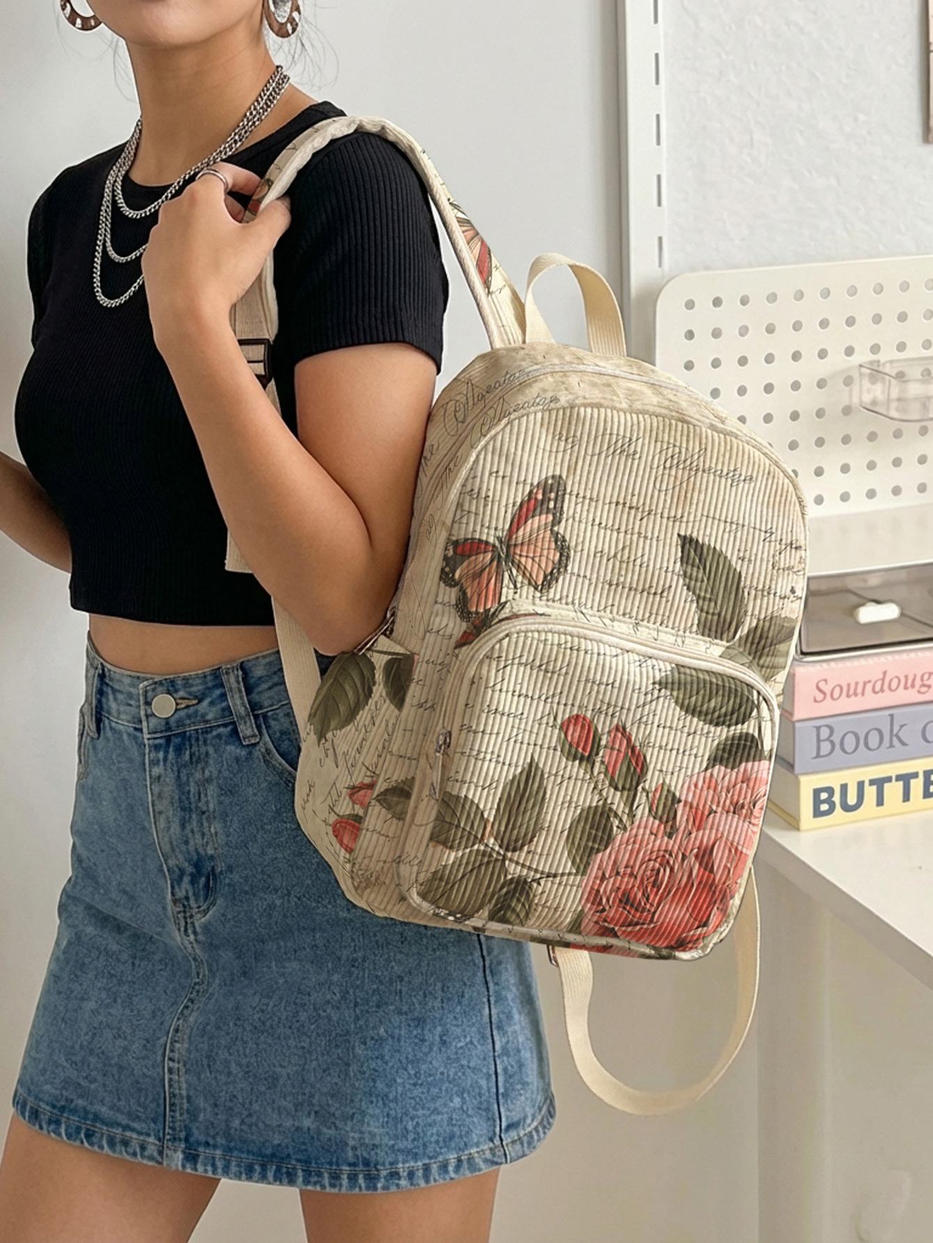 Vintage Roses & Butterfly Prin - Mini Backpack Purse のレビューと価格