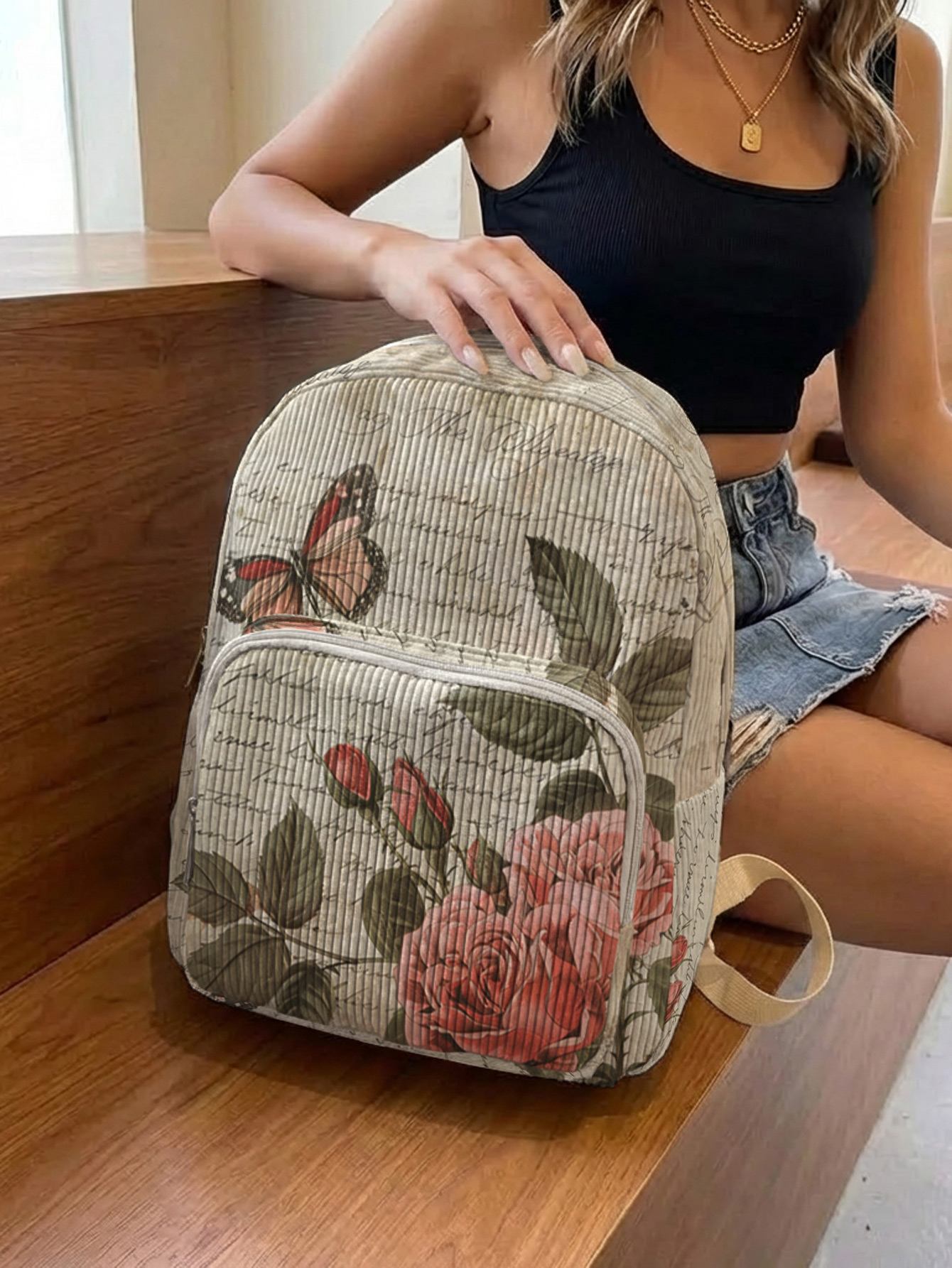 Vintage Roses & Butterfly Prin - Mini Backpack Purse のレビューと価格