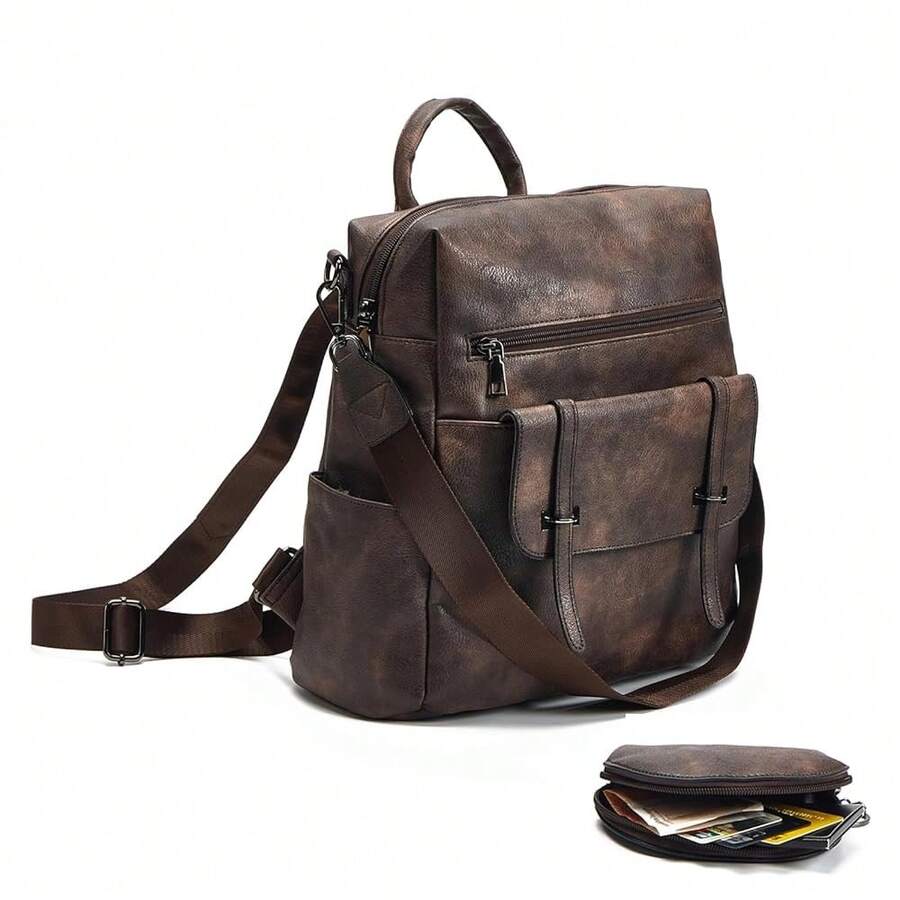 Women Fashion Vintage Brown PU - Leather Backpack Vintage のレビューと価格