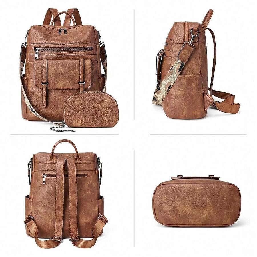 Women Fashion Vintage Brown PU - Leather Backpack Vintage のレビューと価格