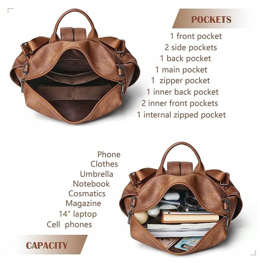 Women Fashion Vintage Brown PU - Leather Backpack Vintage のレビューと価格