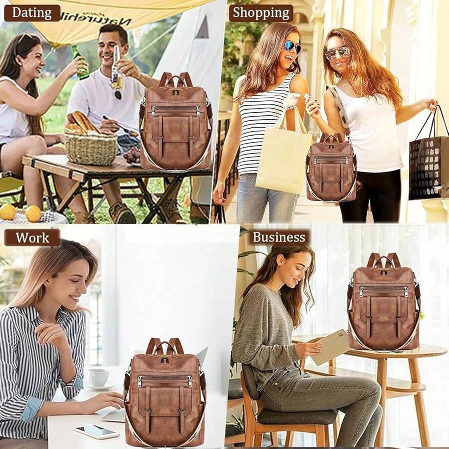 Women Fashion Vintage Brown PU - Leather Backpack Vintage のレビューと価格