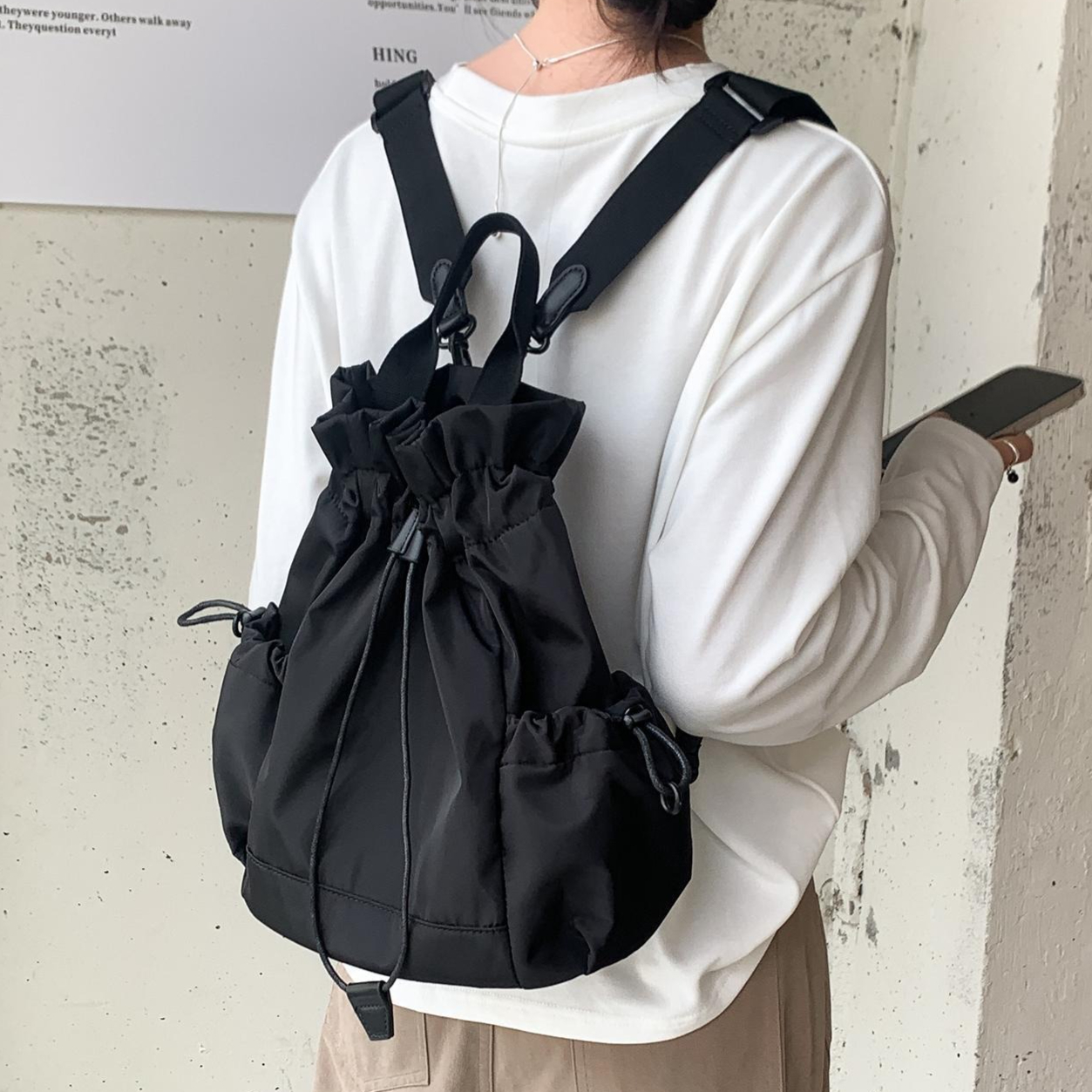 Multi-function Drawstring Buck - Canvas Backpack Casual のレビューと価格