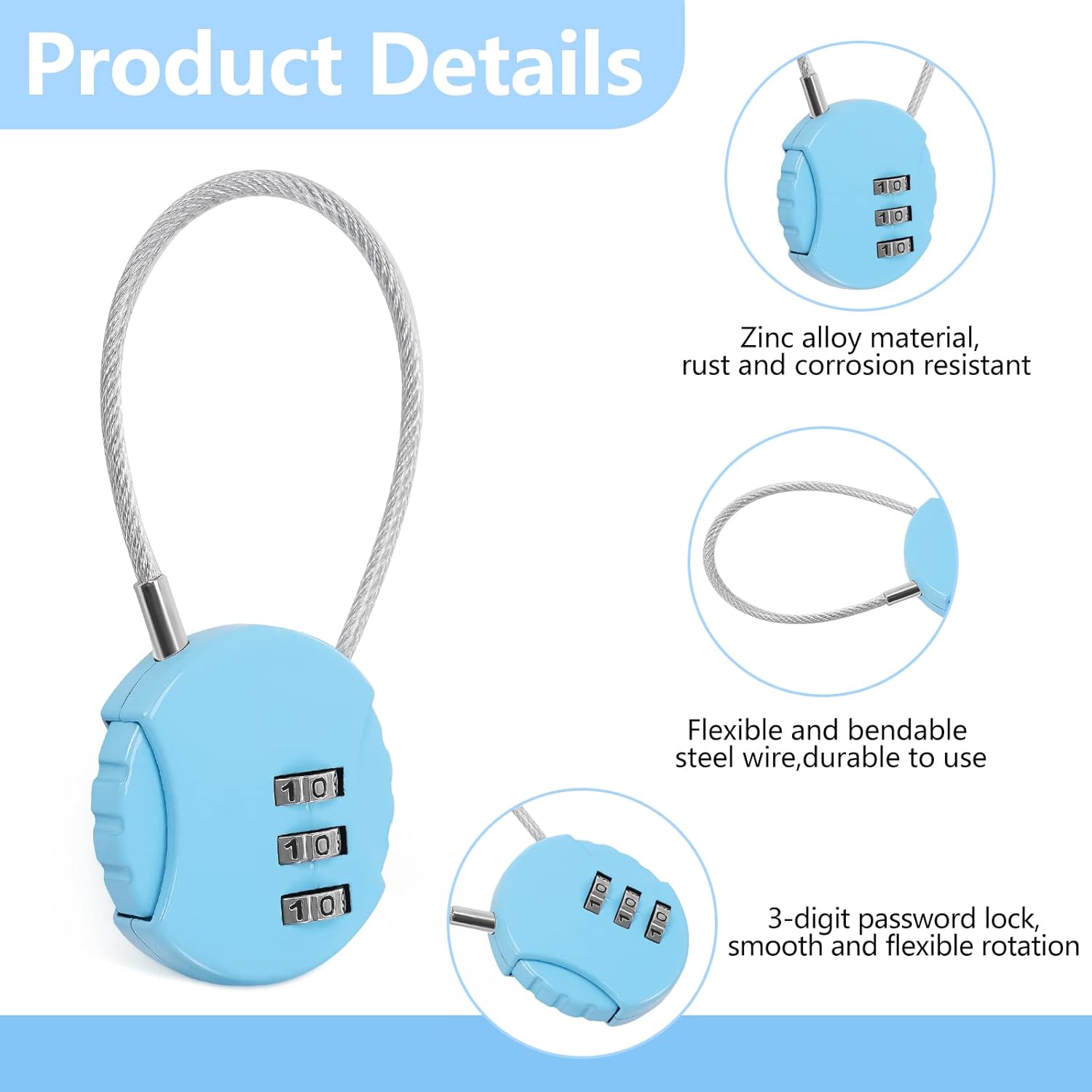 8 Pack Combination Wire Lock 3 - Backpack Lock Combo のレビューと価格
